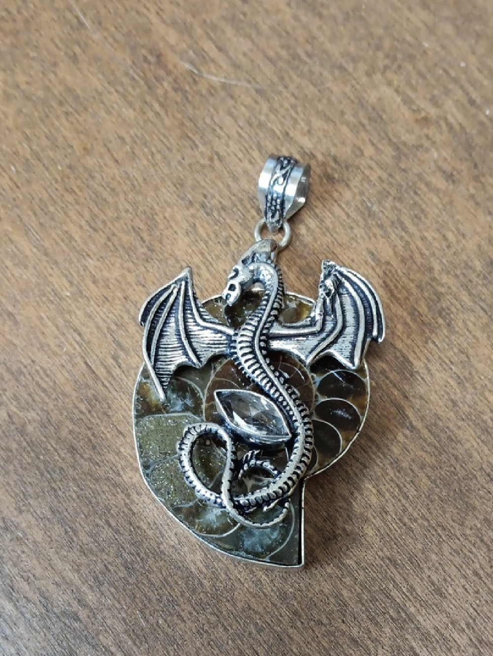 Silver Dragon Pendant with Marquise Stone